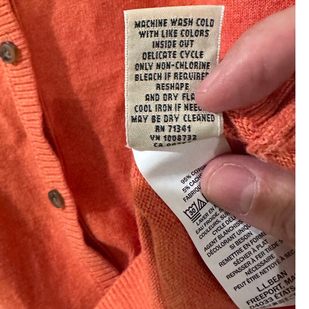 LL Bean Wicked Soft Cotton Cashmere Cardigan Sweater Papaya MED Coastal Grandma - Picture 5 of 8